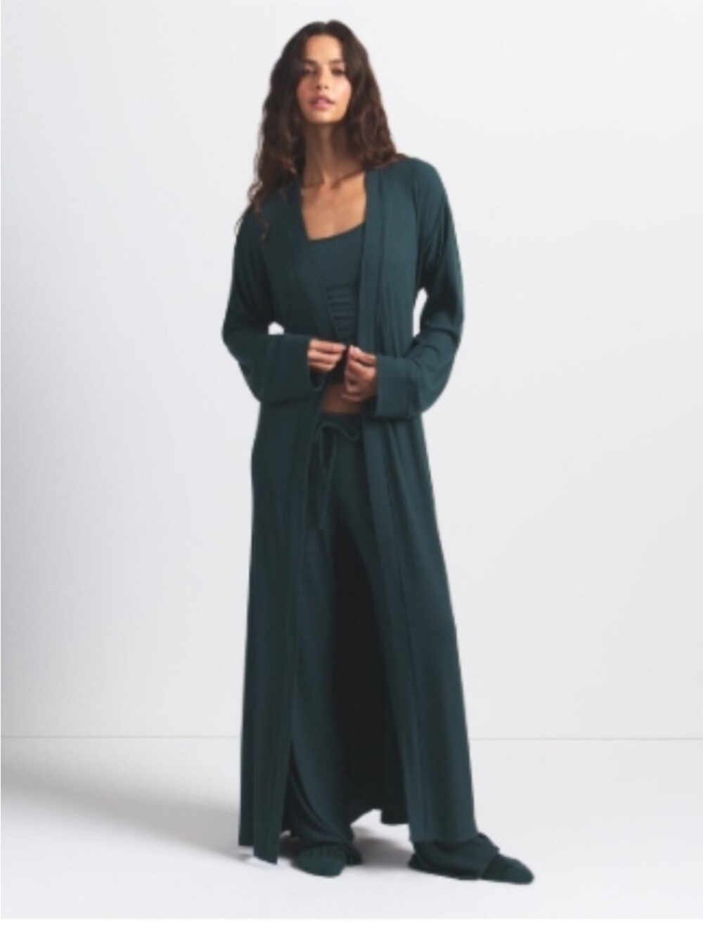 SKIMS Deep Green Long Knit Robe